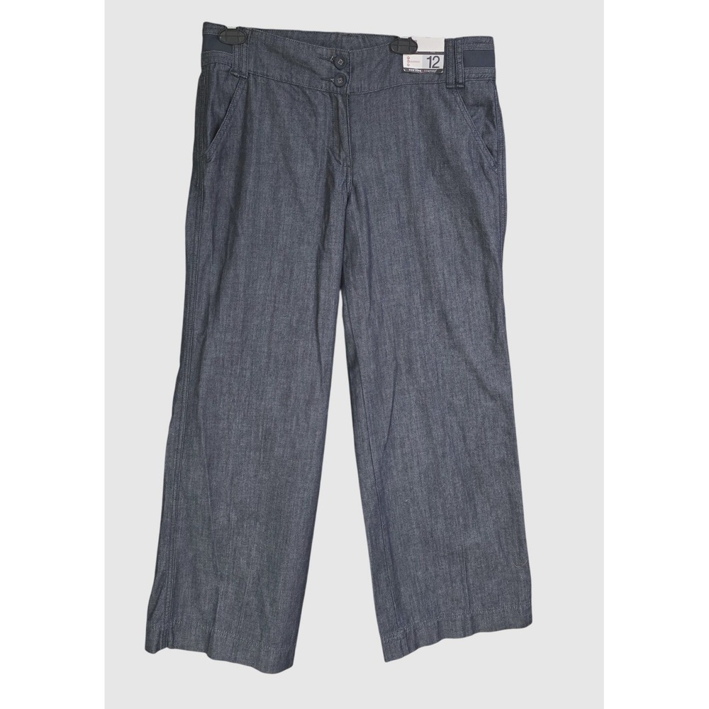 New York & Company Denim Trouser Womens 12 Blue‎ New Wide Leg Flare Mid Rise